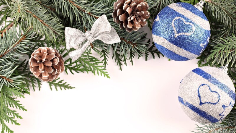 Christmas ornaments on pine branches