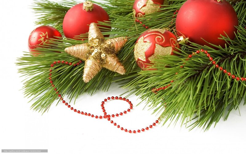 Christmas ornaments on pine branches