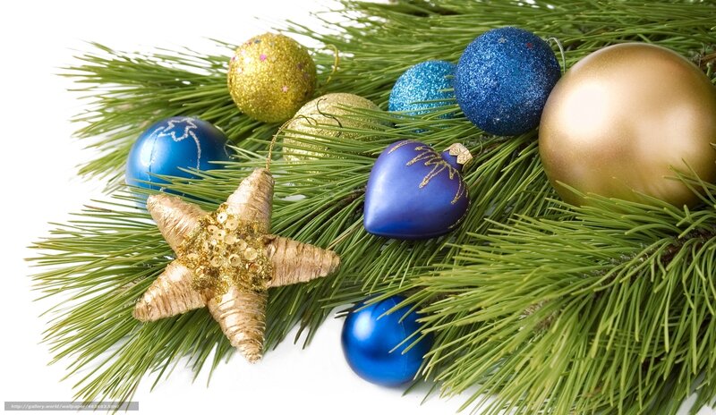 Christmas ornaments on pine branches