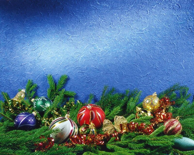Christmas Ornaments on Pine Branches — Blue