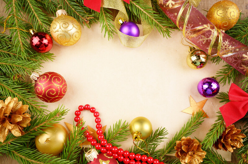 Christmas Ornaments on Pine — Green, Festive