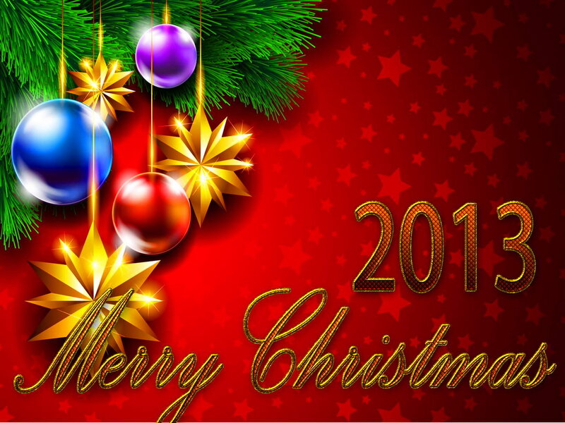 Christmas Ornaments on Pine — Red, Festive, Winter, Digital Art
