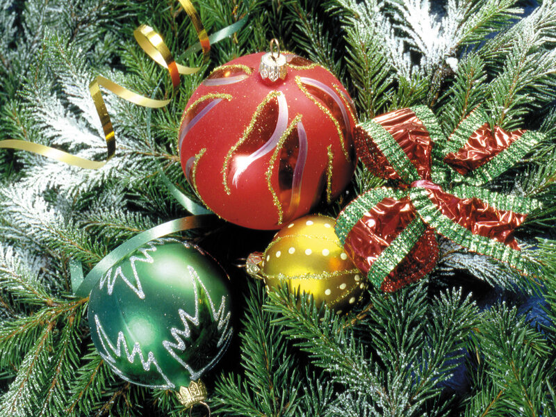 Christmas Ornaments on Pine