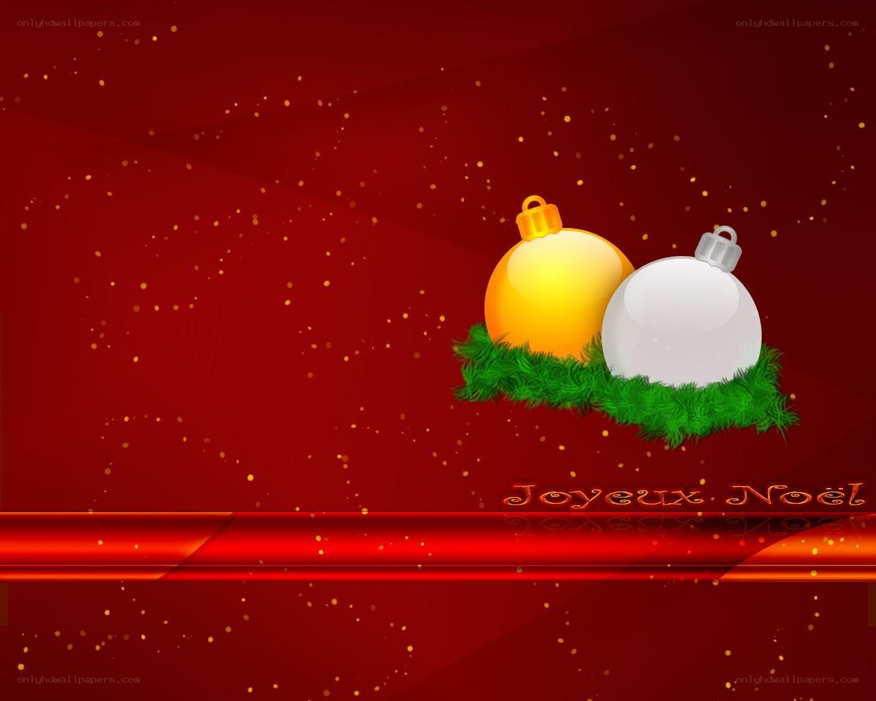 Christmas ornaments on red background