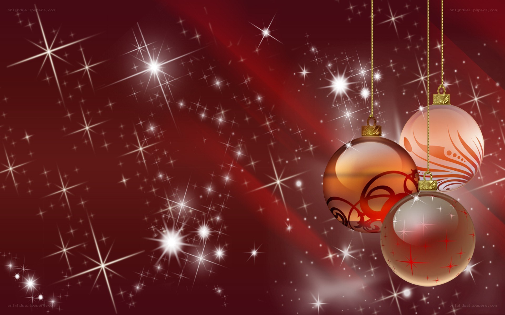 Christmas ornaments on red background