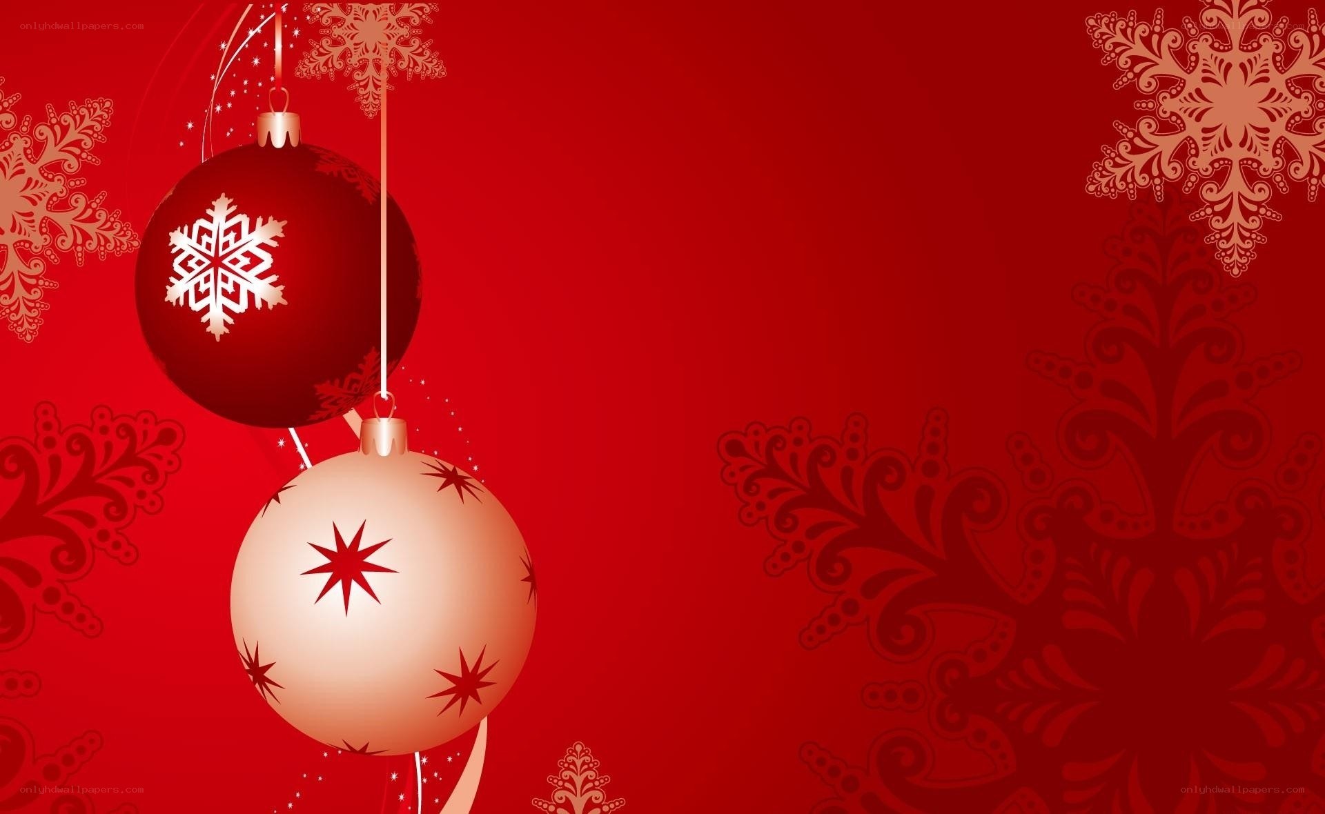 Christmas ornaments on red background