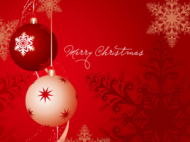 Christmas Ornaments on Red Background — Festive