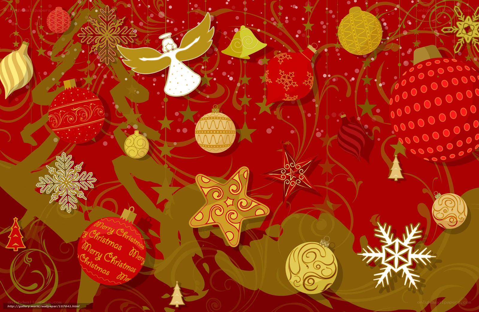 Christmas ornaments on red background