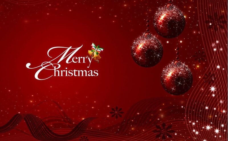 Christmas Ornaments on Red — Festive