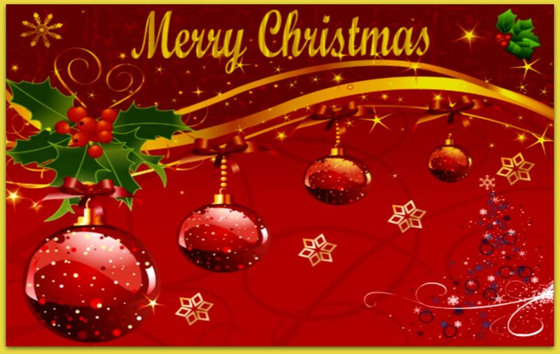 Christmas Ornaments on Red — Festive, Winter, Digital Art