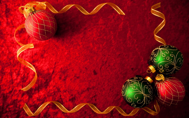 Christmas Ornaments on Red — Festive, Winter, Photograph