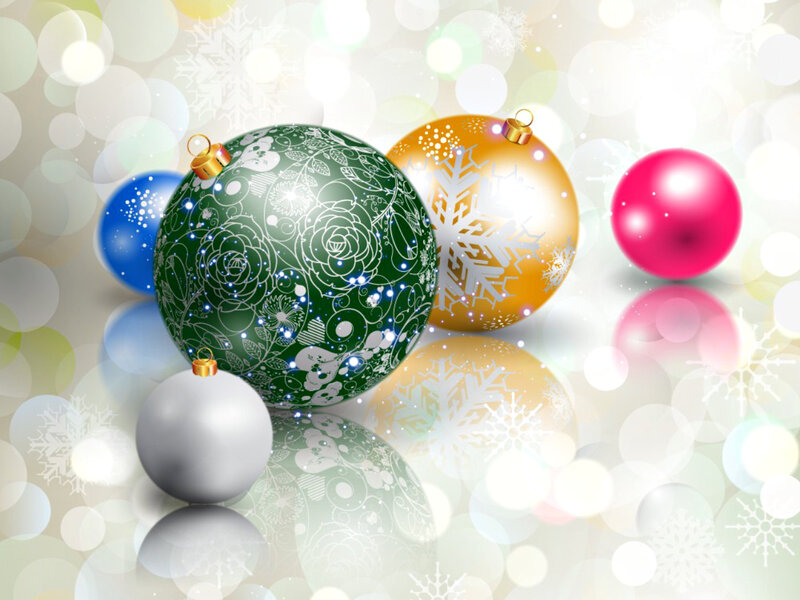 Christmas Ornaments on Reflective Surface — Green