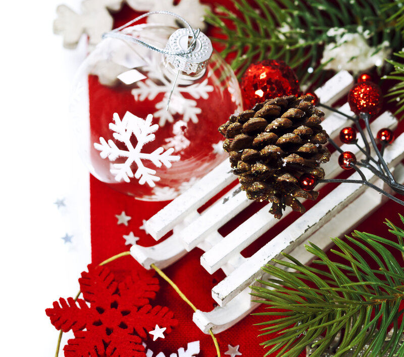 Christmas Ornaments on Sled — Red