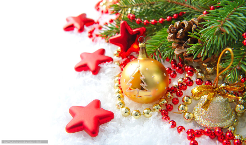 Christmas ornaments on snow