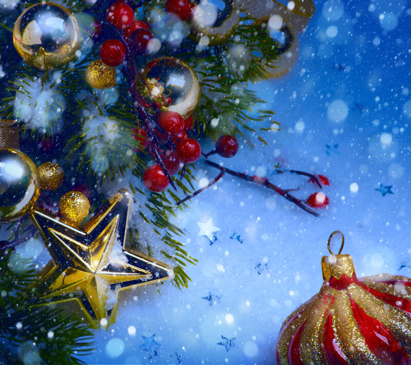 Christmas Ornaments on Snow — Blue, Festive