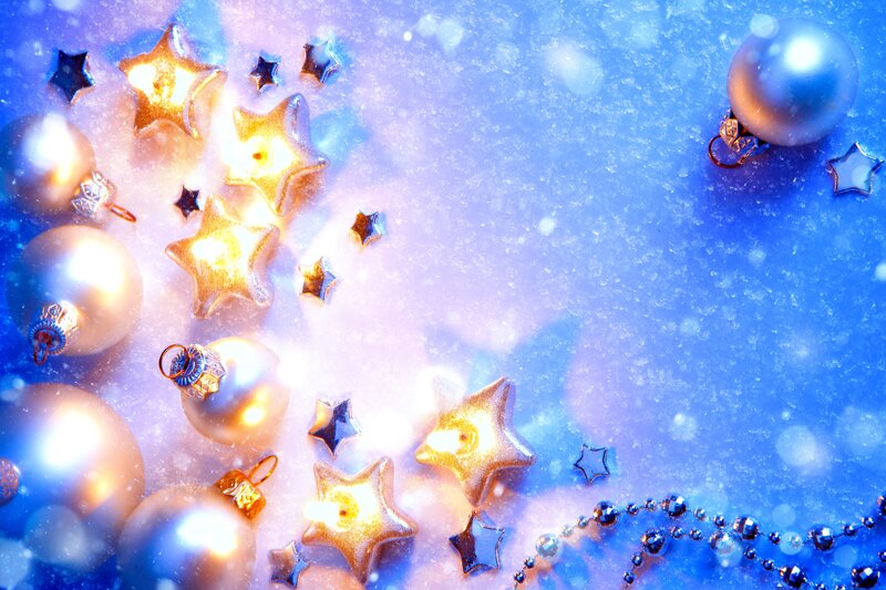 Christmas Ornaments on Snow — Blue, Festive, Winter