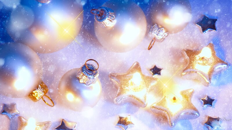 Christmas Ornaments on Snow — Gold, Festive