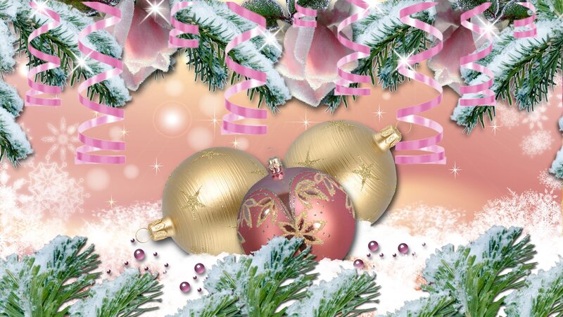 Christmas Ornaments on Snow — Gold