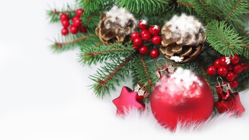 Christmas Ornaments on Snow — Red