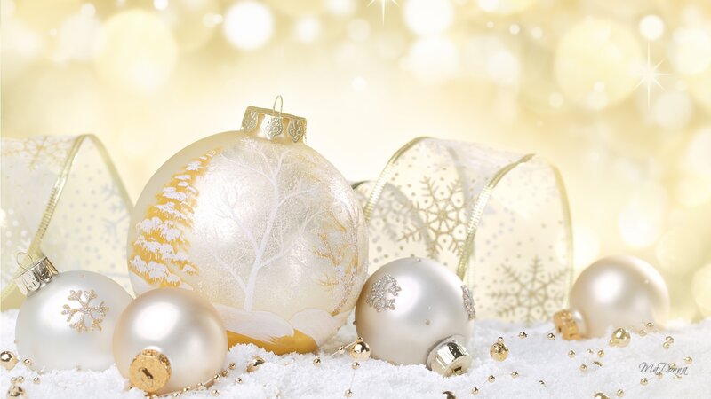 Christmas Ornaments on Snow — White, Festive