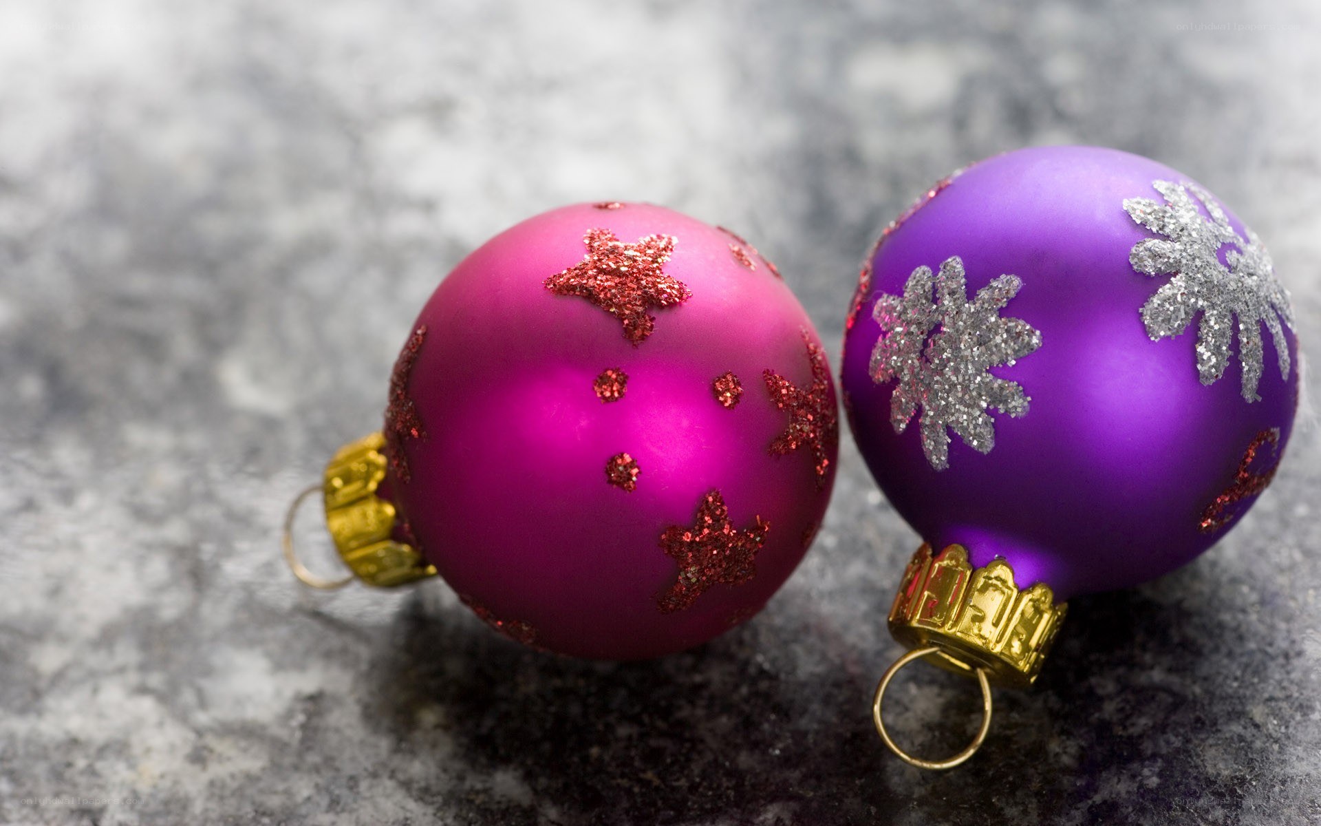 Christmas ornaments on stone
