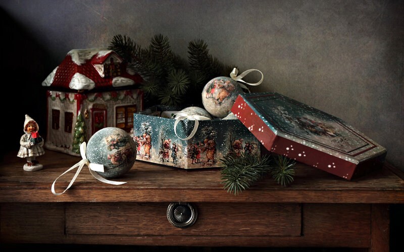 Christmas Ornaments on Table — Brown