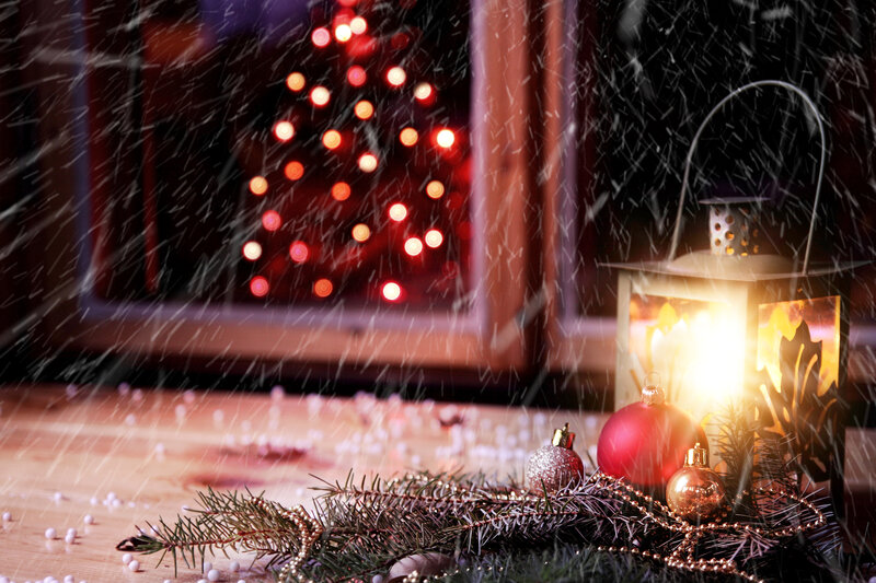 Christmas Ornaments on Table — Red, Festive, Winter