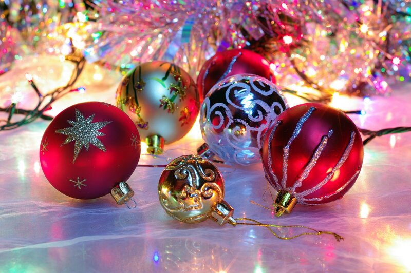 Christmas Ornaments on Table — Red