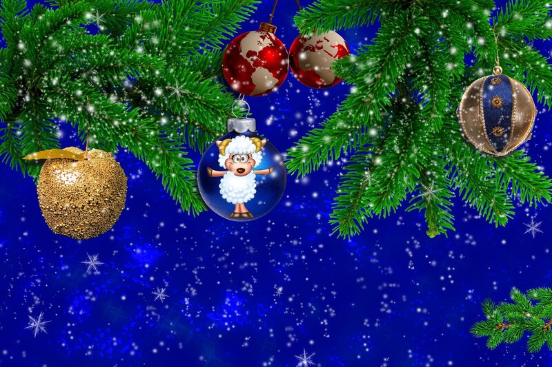 Christmas Ornaments on Tree — Blue, Festive
