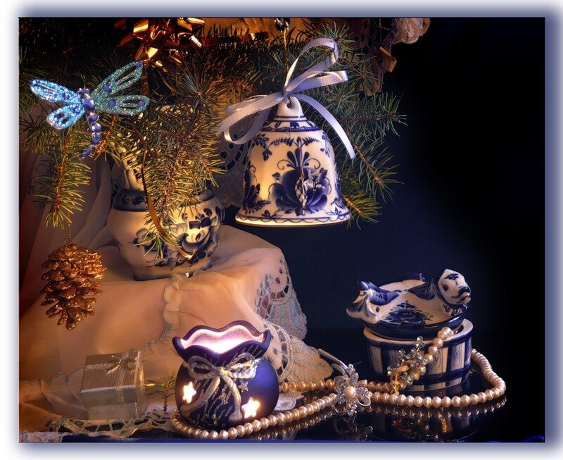 Christmas Ornaments on Tree — Blue