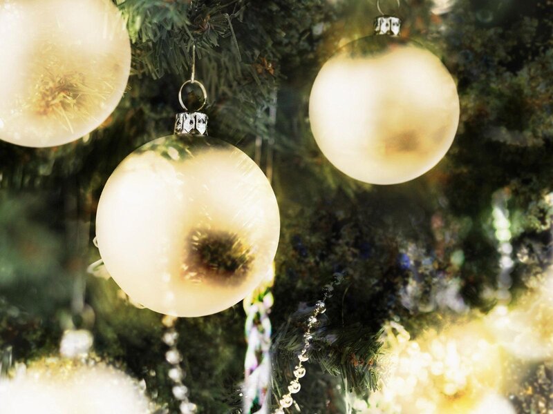 Christmas Ornaments on Tree — Green, Festive