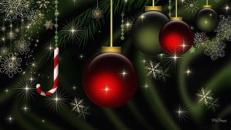 Christmas Ornaments on Tree — Red, Festive, Night