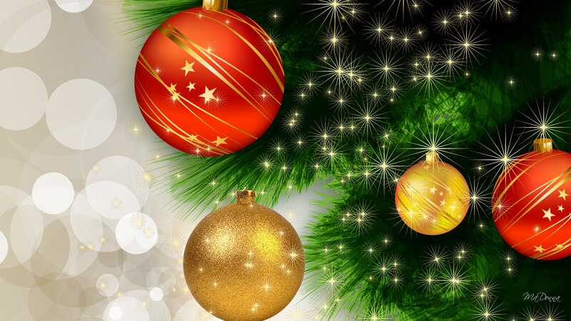 Christmas Ornaments on Tree — Red, Festive, Winter