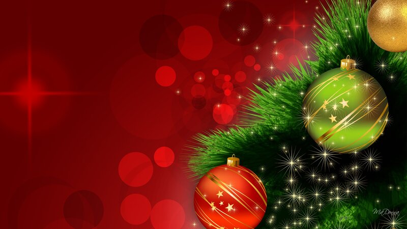 Christmas Ornaments on Tree — Red