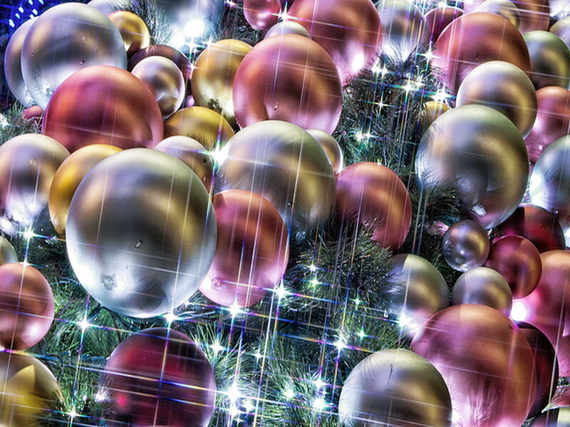 Christmas Ornaments on Tree — Silver
