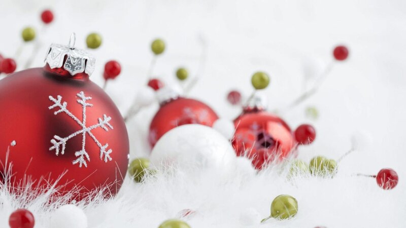 Christmas ornaments on white