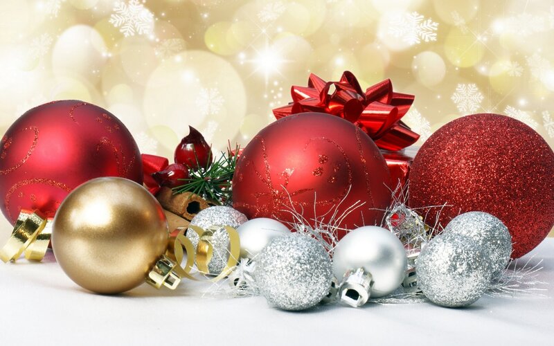 Christmas Ornaments on White — Red, Festive, Winter