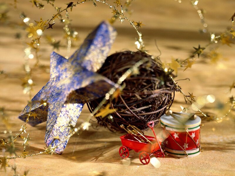 Christmas ornaments on wood