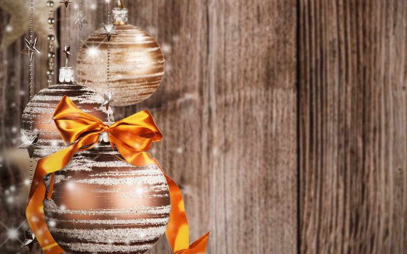 Christmas ornaments on wood