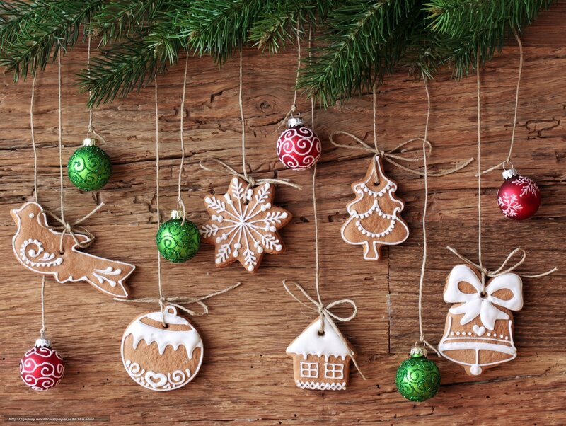 Christmas ornaments on wood