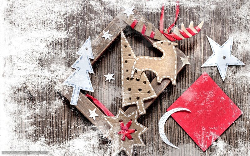 Christmas ornaments on wood