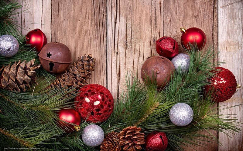 Christmas ornaments on wood