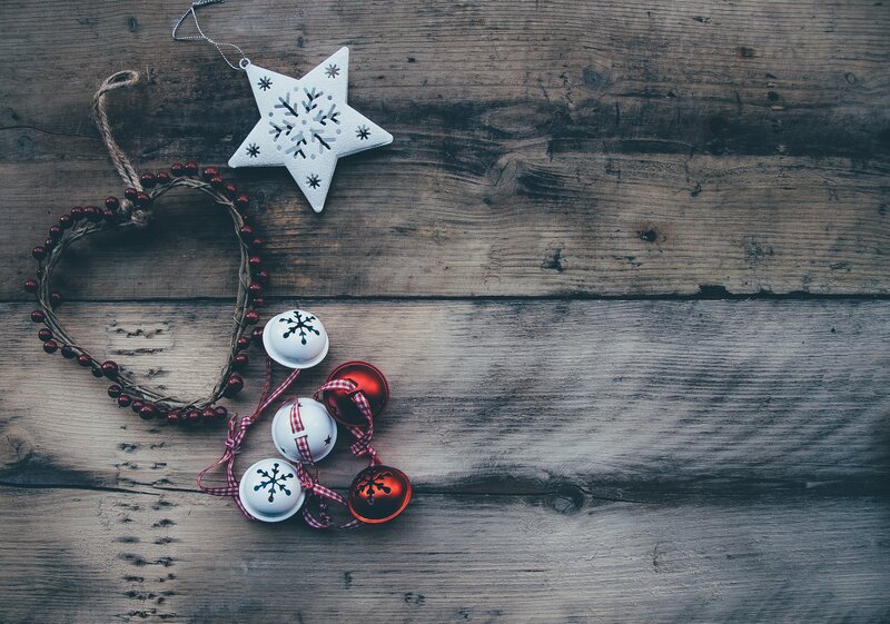 Christmas Ornaments on Wood — Brown, Cozy