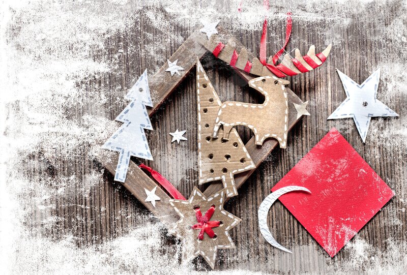 Christmas Ornaments on Wood — Brown