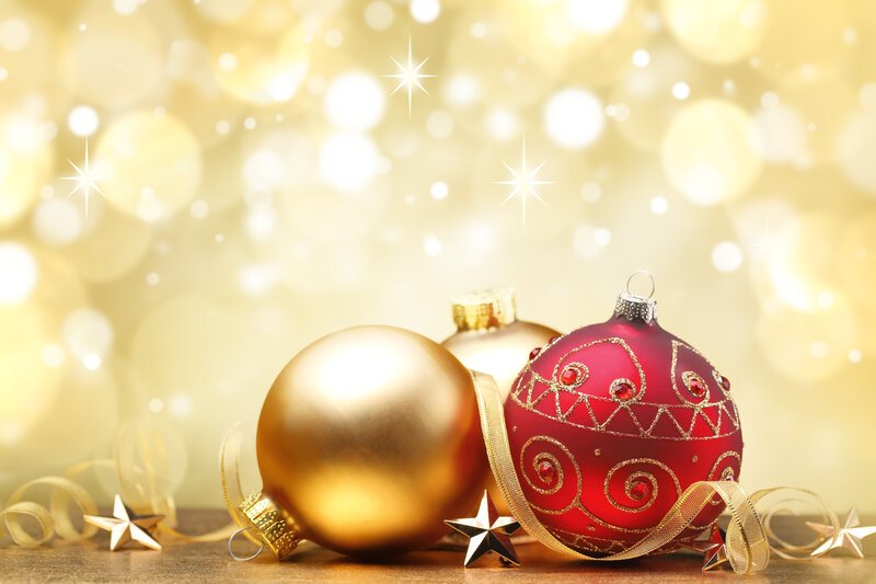 Christmas Ornaments on Wood — Gold
