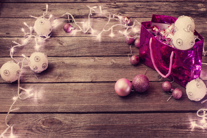 Christmas Ornaments on Wood — Pink
