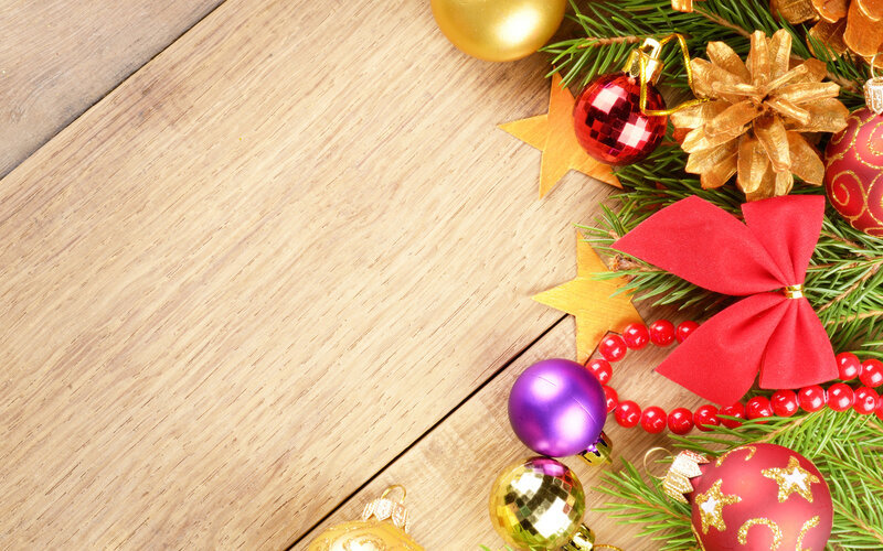 Christmas Ornaments on Wood — Red