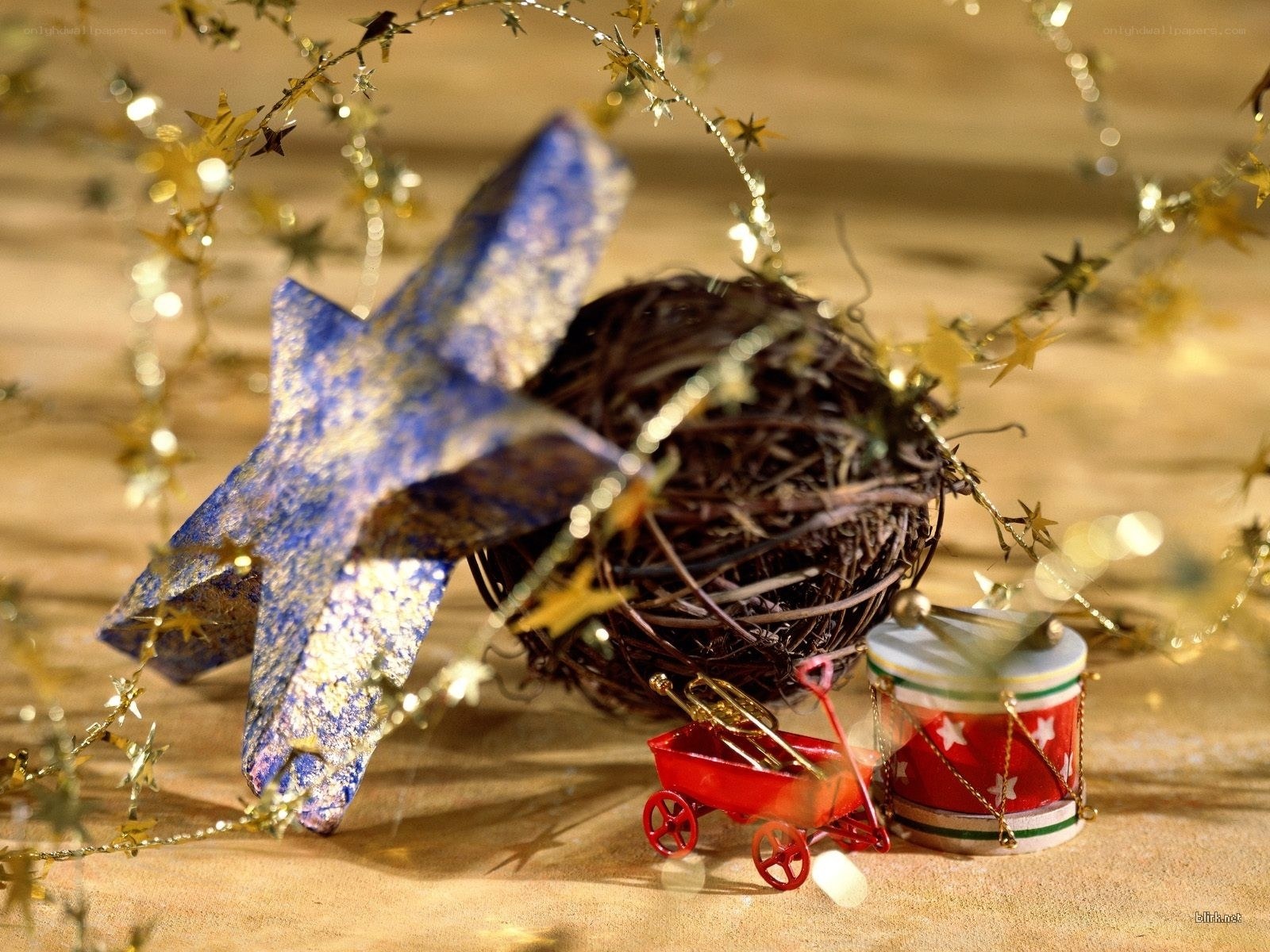 Christmas ornaments on wood