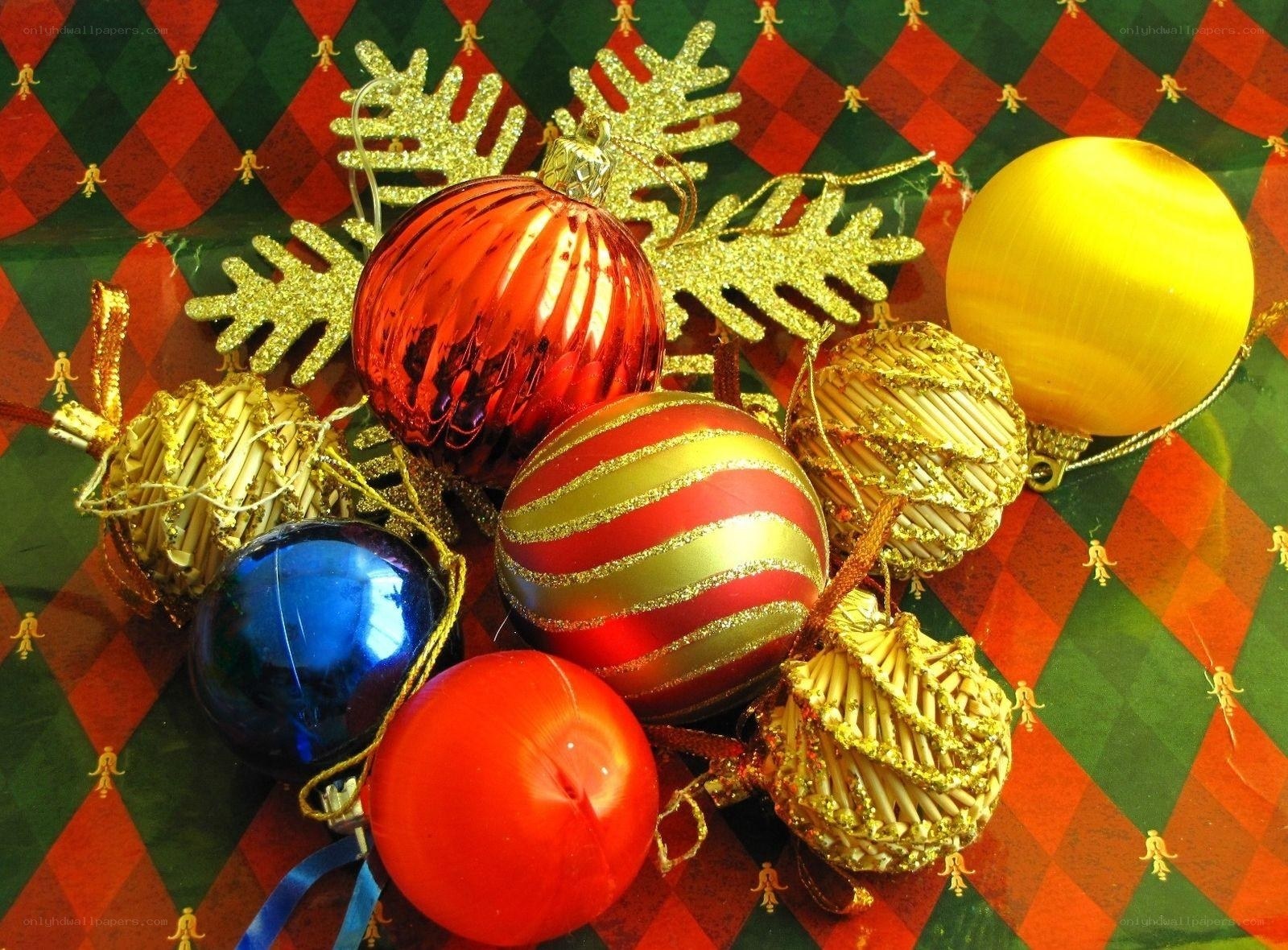 Christmas ornaments on wrapping paper