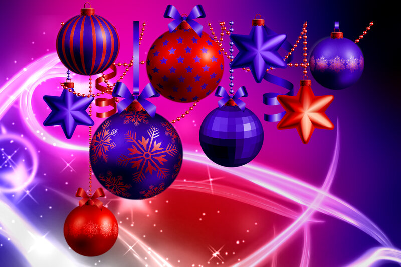 Christmas Ornaments — Purple, Festive, Winter, Digital Art, Stars